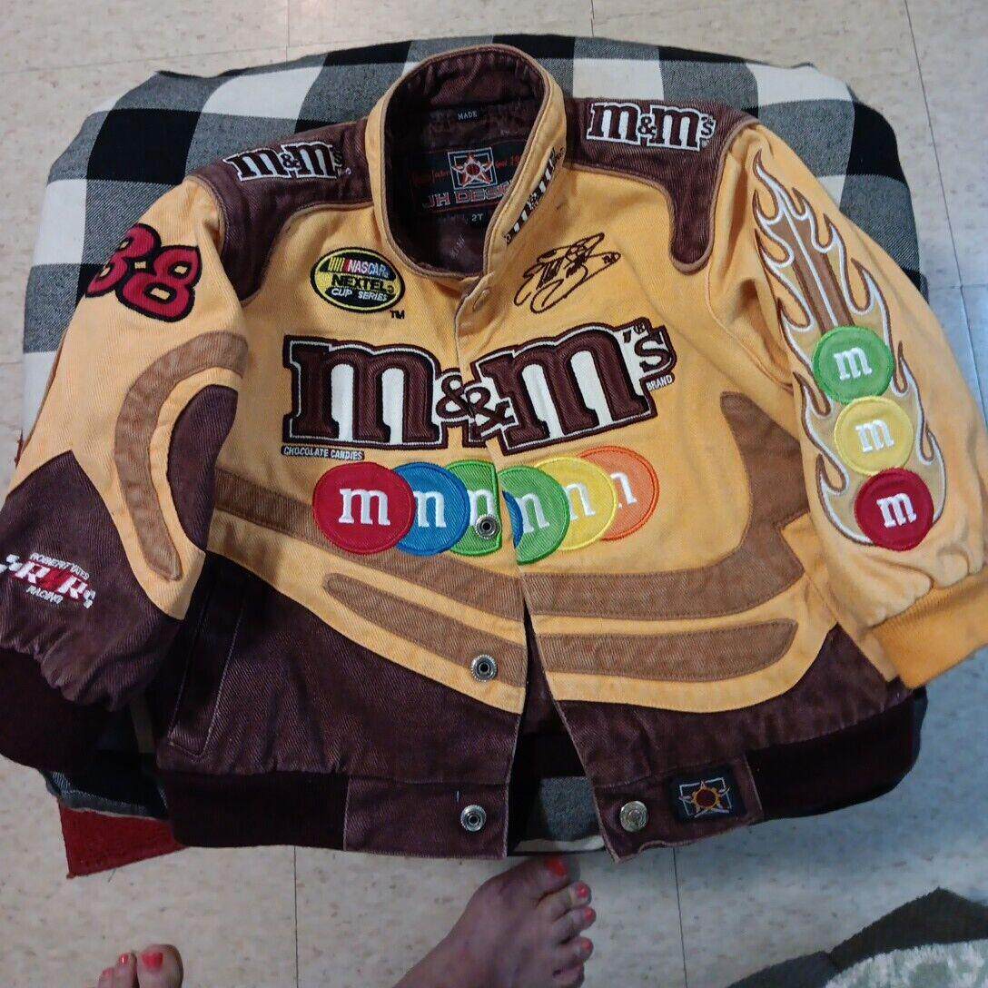 美国代购Jacket ▼古着卡通M巧克力豆糖果人刺绣卡其赛车夹克外套