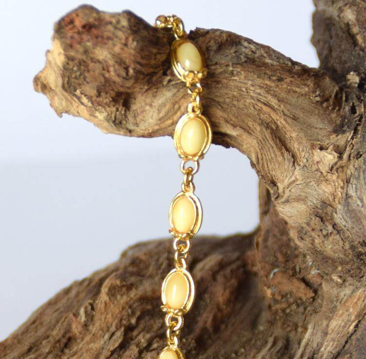 意大利代购Natural◇手作复古天然波罗的海琥珀纯银镀金女士手链