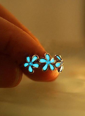 三朵小雏菊花水晶点缀戒指纯银