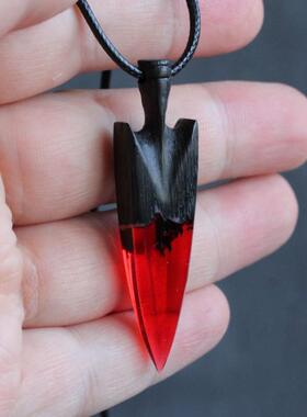 海外代购Arrowhead◇手作复古个性红色箭头树脂深色橡木木制项链