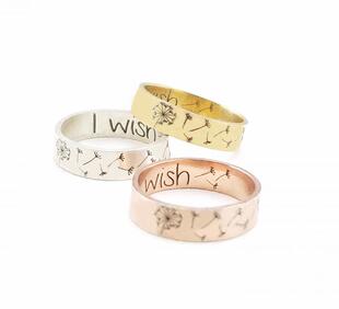 美国代购Dandelion◇手作蒲公英种子许愿个性刻字纯银玫瑰金戒指