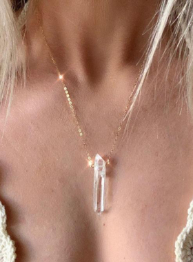 纯银14K金填充天然水晶石英项链