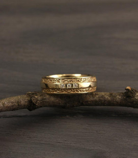 乌克兰代购 结婚戒指 Band◇手作精致华丽浮雕宽环钻石14K黄金男士
