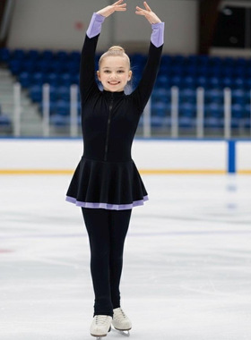 海外代购Dress◇手作黑紫色保暖柔软弹力裙摆定制刺绣花样滑冰服