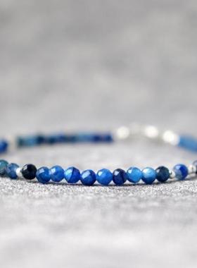 英国代购Kyanite◇手作蓝色蓝晶石宝石串珠矢车菊纯银9K金手链