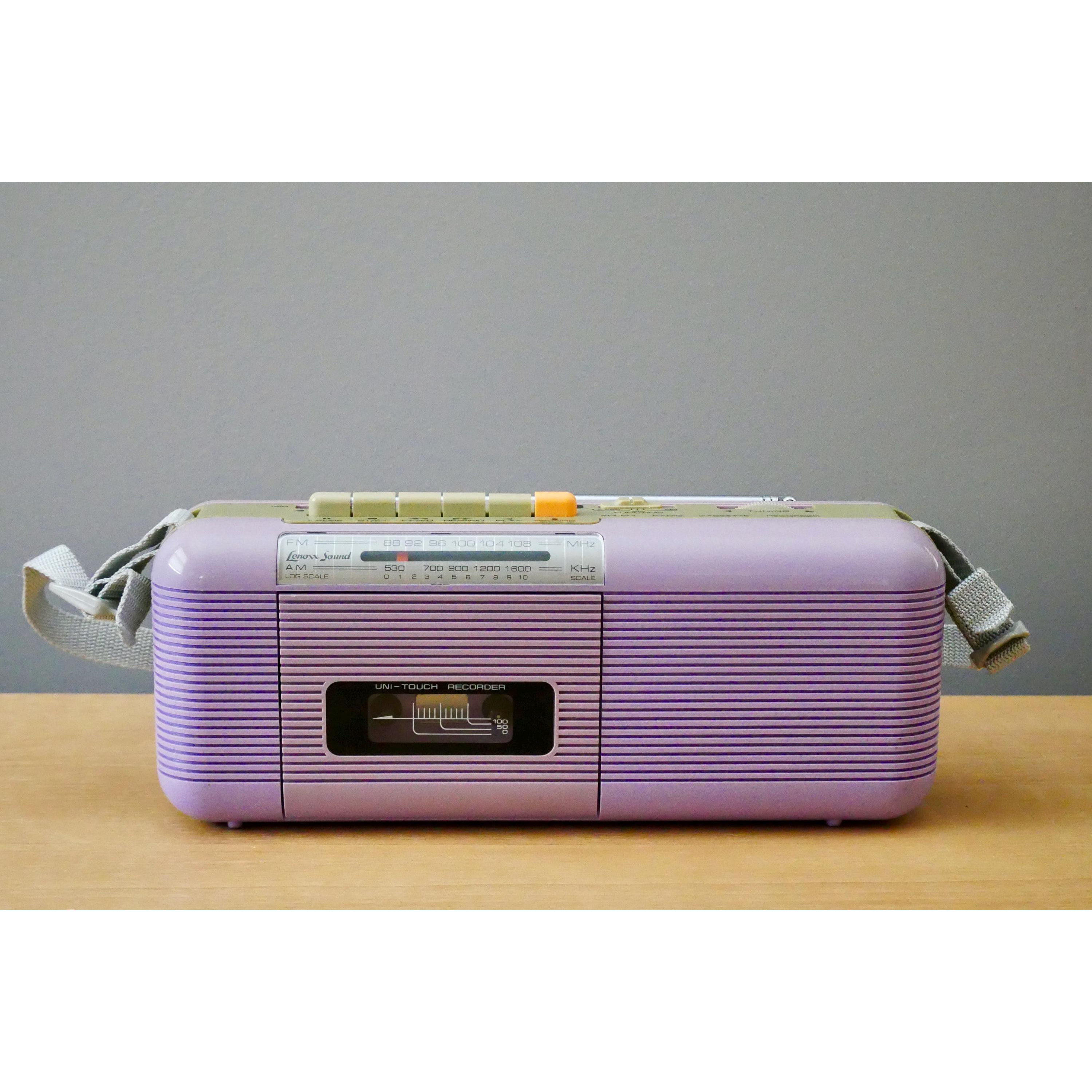 美国代购Cassette ㊣ 古着收藏紫色台式收音机便携数字显示录音机