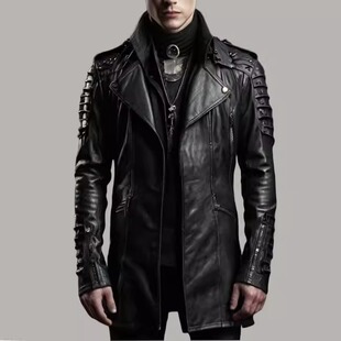 英国代购 手作蒸汽朋克哥特式 角色扮演男士 皮革机车皮衣 Leather㊣