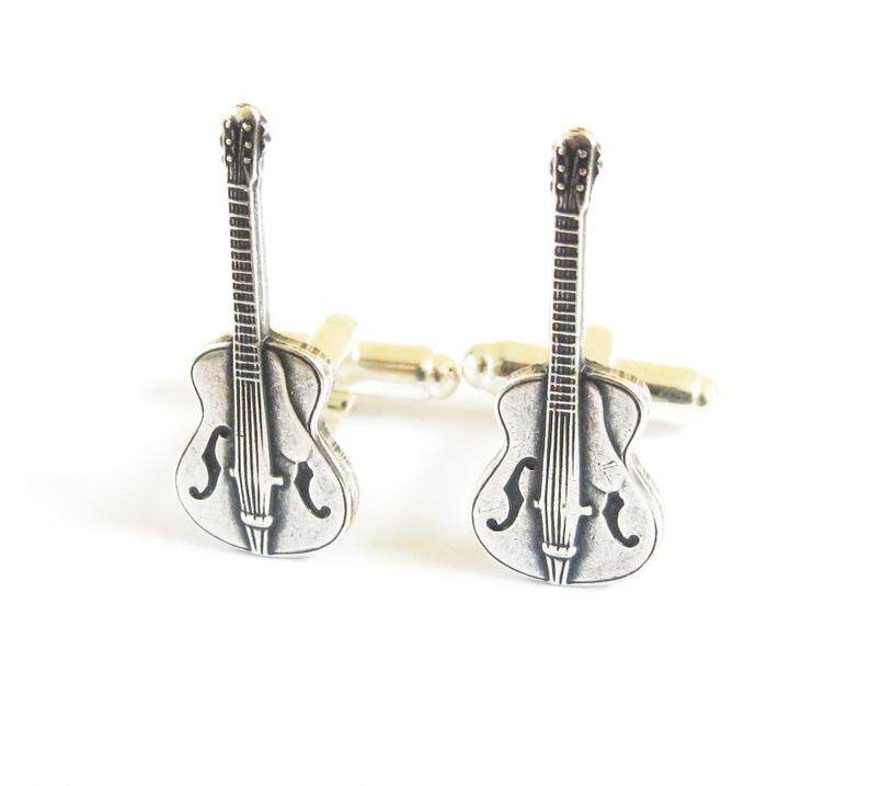 美国代购Guitar◇手作复古个性乐器音乐家男士礼物镀纯银吉他袖扣