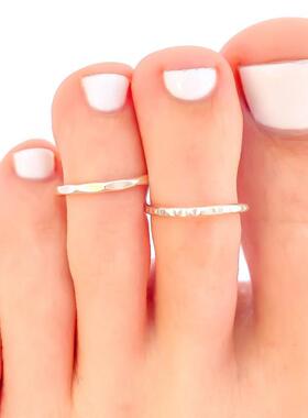 纯银14K金简约开口环脚趾环戒指