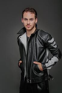 德国代购 手作哥特炫酷黑白皮革拼接椎骨图案摩托车夹克 Jacket㊣