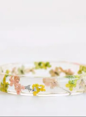 乌克兰代购Flowers㊣ 手作精美压制粉黄色野胡萝卜花干花树脂戒指