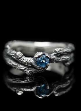 纯银复古橄榄石石榴石镶嵌戒指