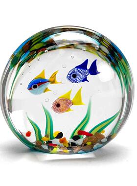 玻璃微型水族箱与热带鱼招财摆件