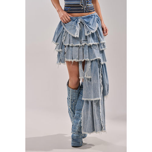 欧美街拍小众设计不规则牛仔长裙