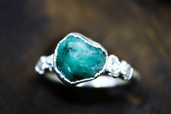 美国代购Emerald㊣ 手作华丽天然祖母绿钻石镶嵌14k金订婚戒指