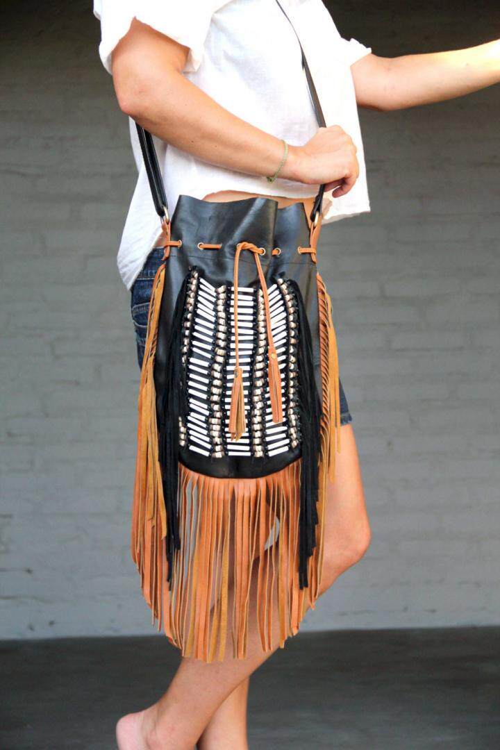 印尼代购Boho◇手作波西米亚黑色配棕色流苏白色串珠女士单肩包