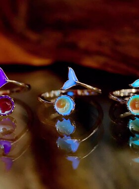 Glow手作美人鱼尾夜光纯银戒指