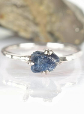 女纯银黄金白金复古蓝宝石戒指