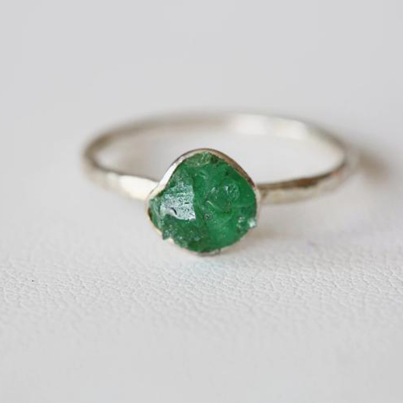 海外代购Emerald◇手作天然翡翠祖母绿宝石镶嵌诞生石女士戒指