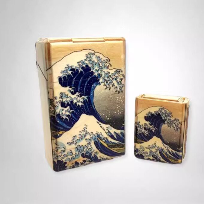 Matchbox㊣德国代购 手作迷人复古波浪图案多用礼物轻质木制烟盒