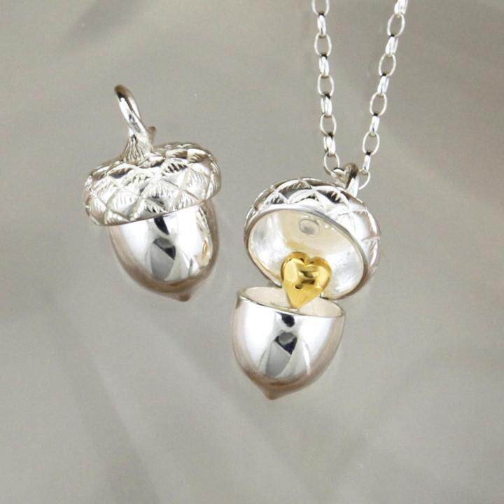 英国代购Locket㊣ 手作简约华丽金色爱心925纯银橡子小盒坠子项链