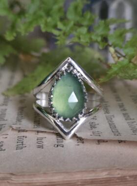 手作波西米亚纯银镶蛇纹石戒指