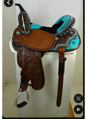 海外代购Blue◇手作棕蓝黑色皮革雕刻真皮木质头笼胸甲西部马鞍