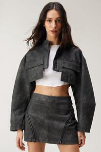 美国代购 手作精致艺术剪裁拉链复古做旧皮革夹克短外套 Jacket㊣