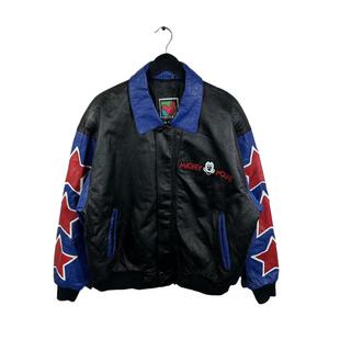 美国代购 古着收藏卡通米老鼠星星刺绣补丁皮革夹克皮衣 Jacket㊣