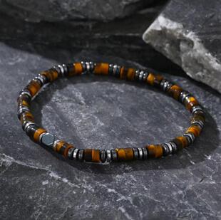 英国代购Natural◇手作虎眼石赤铁矿珠子天然宝石串珠男士手链