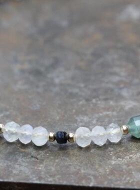 PARAIBA㊣美国代购 手作美丽月光石绿色蓝色碧玺14k实金串珠手链