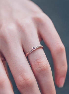 女玫瑰金复古天然石榴石戒指宝石