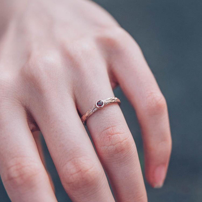 女玫瑰金复古天然石榴石戒指宝石