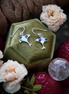 挪威代购Earring 手作简约小巧精致纯银雕刻树叶纹理飞蛾耳环
