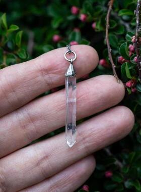 天然原石透明石英套装耳环项链