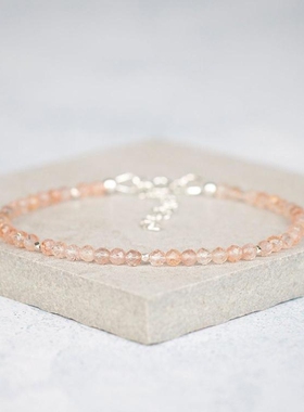 女天然橙色太阳石手链宝石叠戴