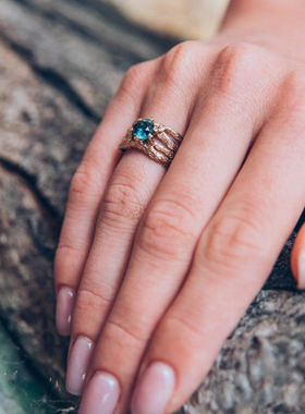 14K金天然伦敦托帕石戒指镶嵌