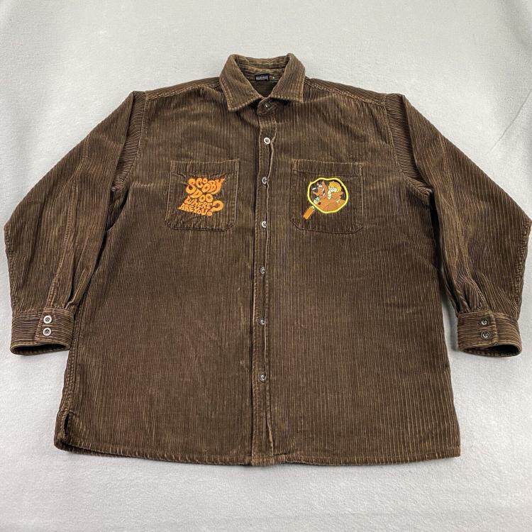 美国代购Brown▼古着复古 1997年卡通史酷比狗狗杜比棕灯芯绒衬衣