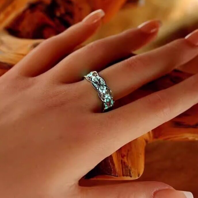 加拿大代购Celtic◇手作复古凯尔特结小方晶锆石925纯银夜光戒指