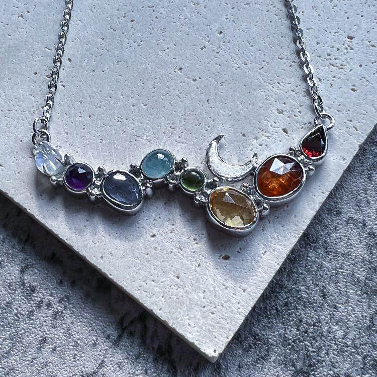 海外代购Necklace㊣ 手作华丽纯银树叶镶嵌天然水晶宝石吊坠项链