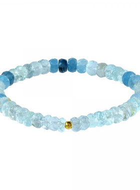 复古天然海蓝宝石手链圆珠刻面