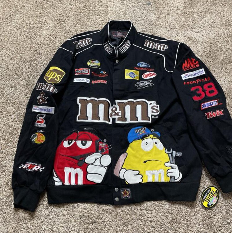 美国代购Racing◇古着纳斯卡赛车黑色经典M豆巧克力糖人卡通夹克