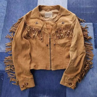 加拿大代购 古着1950年代收藏鹿皮绒面流苏夹克短外套 Jacket㊣