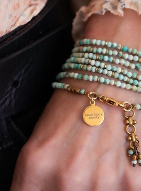 绿松石串珠多圈缠绕叠戴女士手链