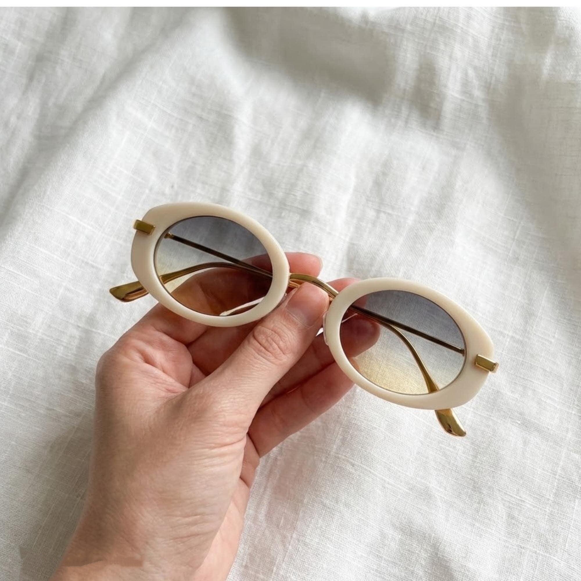 英国代购Classic◇手作复古法式椭圆米白色粗框金属墨镜太阳眼镜