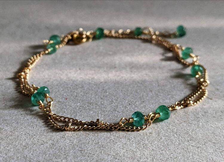 澳大利亚代购Necklace㊣ 手作华丽天然祖母绿14k镀金链项链手链