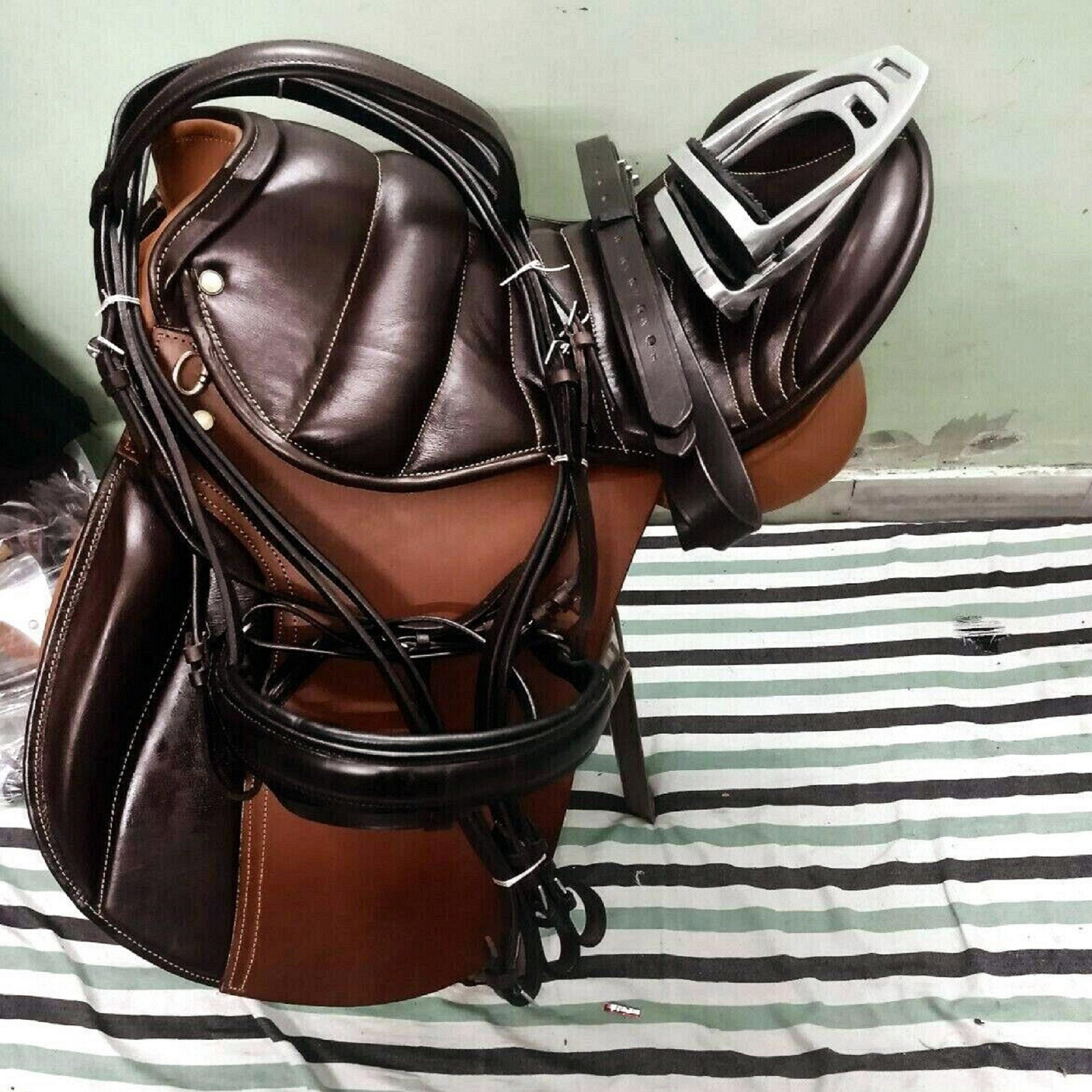 海外代购Saddle手作定制17英寸巴西皮革拼色真皮英式冰岛马鞍