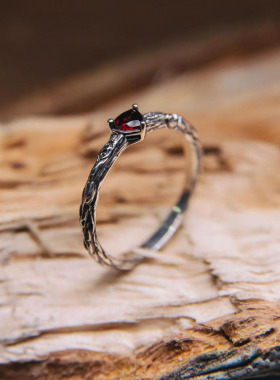 女纯银复古天然石榴石戒指宝石