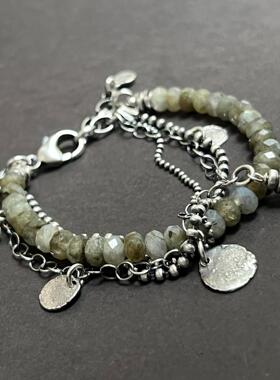 拉长石珠子宝石银链纯银叠戴手链