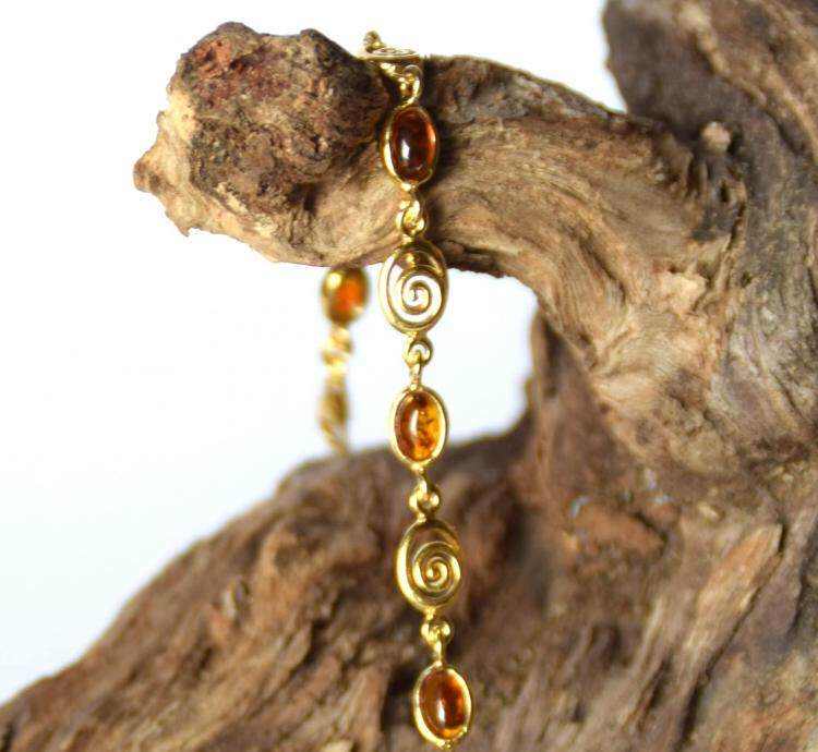 意大利代购Baltic◇手作椭圆天然波罗的海琥珀925银14K镀金手链